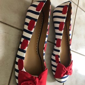 Navy and white striped flats